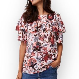 Loft Ruffle-Flounce top short sleeve tee, size Sm, Nice loose fits up to 8